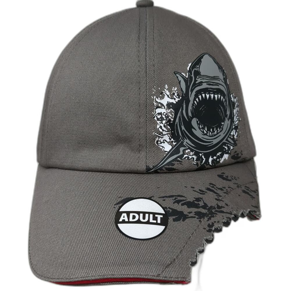 SeaWorld Baseball Cap Gray OSFM Shark Bitten Distressed Brim Shark Attack Hat